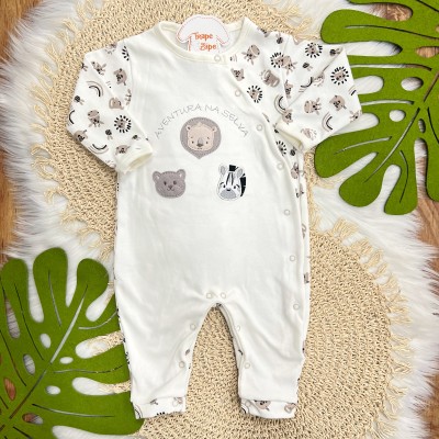 Macacão Trape Zape Aventura na Selva - Off White e Areia
